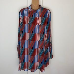 Lulus Geometric Fully Lined Sheer Bell Sleeve Dress